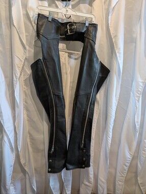 D4 Vintage California Creations Black Leather Motorcycle Chaps Size S Made in US